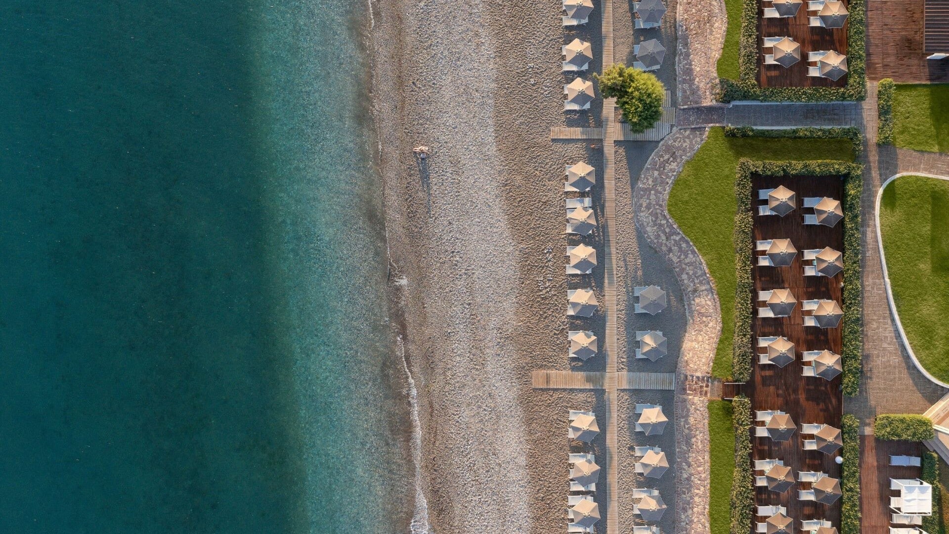 Aerial view of Ialyssos, one of the best Rhodes beaches, and the daily horizon of Electra Palace Rhodes Hotel. 