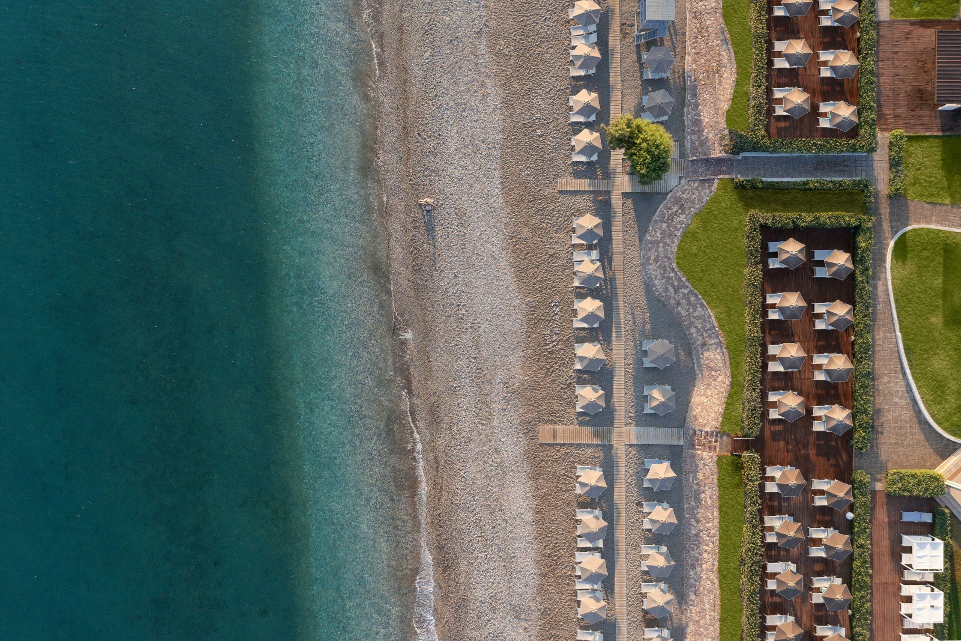 Aerial view of Ialyssos, one of the best Rhodes beaches, and the daily horizon of Electra Palace Rhodes Hotel. 